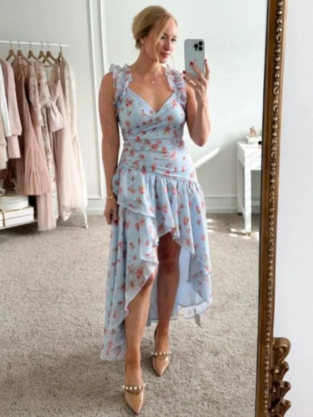 Abercrombie & Fitch Floral Ruffle Strap High-Low Chiffon Maxi Dress Size S